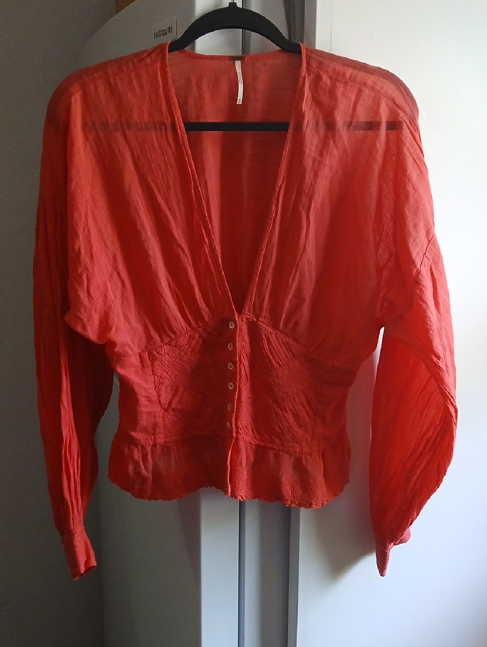 Free People Women’s Deep V Button-Front Blouse in Coral/Salmon